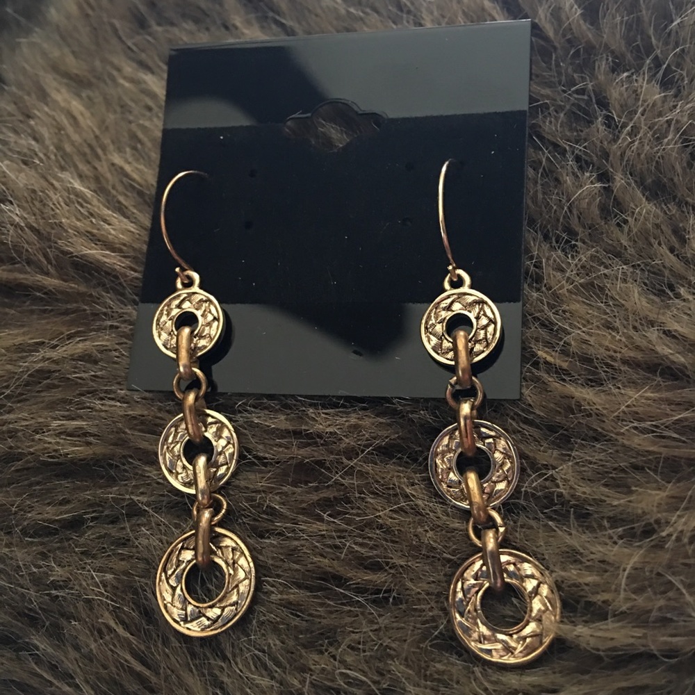 Monet gold tone textured disc dangle earrings